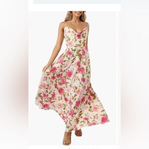 Petal & Pup Cream Maxi Dress with Pink Floral Print